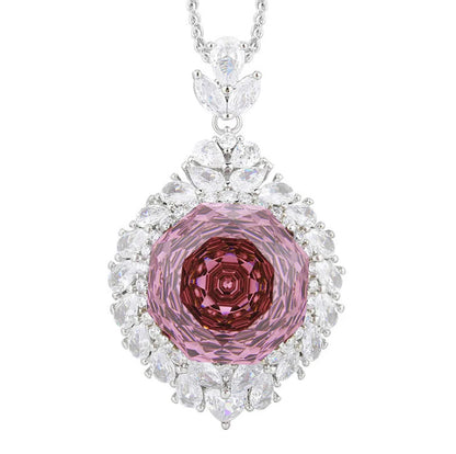 Rose Cut Brilliant Gemstone Pendant Necklace for Women 18mm 5A Grade Purple Pink Zircon with Chain Fashion Accessories Jewelry