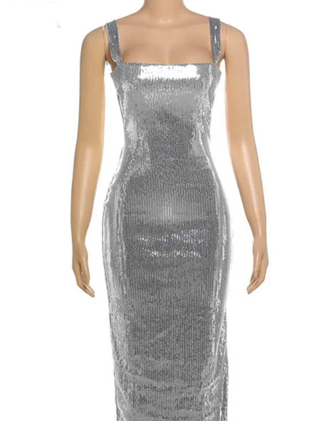 Fashion Sparkling Sequin Bodycon Suspenders Dresses Women Strap Sleeveless Backless Slim Vestidos Sexy Club Clothing
