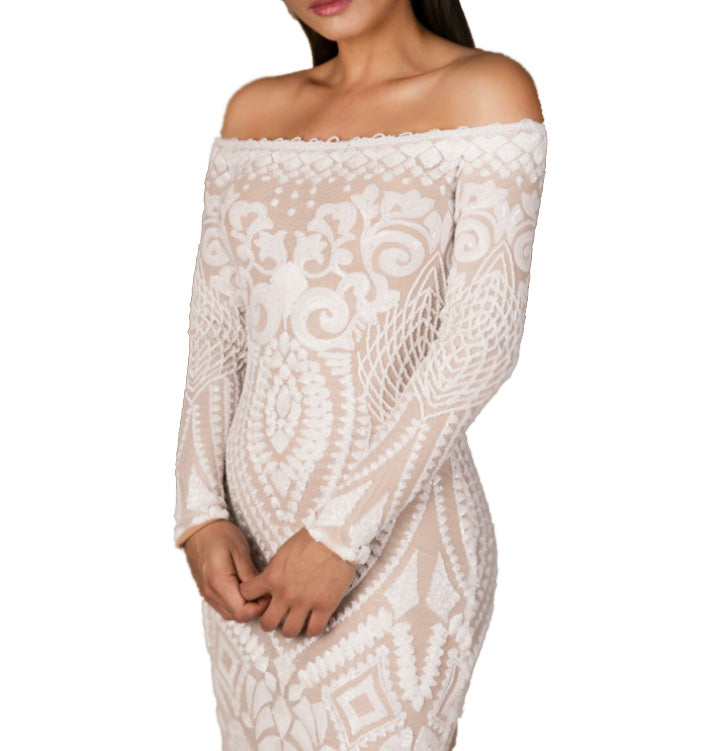 Chic New Elegant Women's Sequined off-Neck Banquet Dress