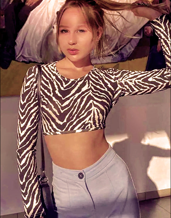 2025 Sexy Backless Lace Up Top Zebra Print O-neck Long Sleeve T-Shirt